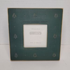 Square Green Wood Picture Frame with Embossed Trees Design NWOT